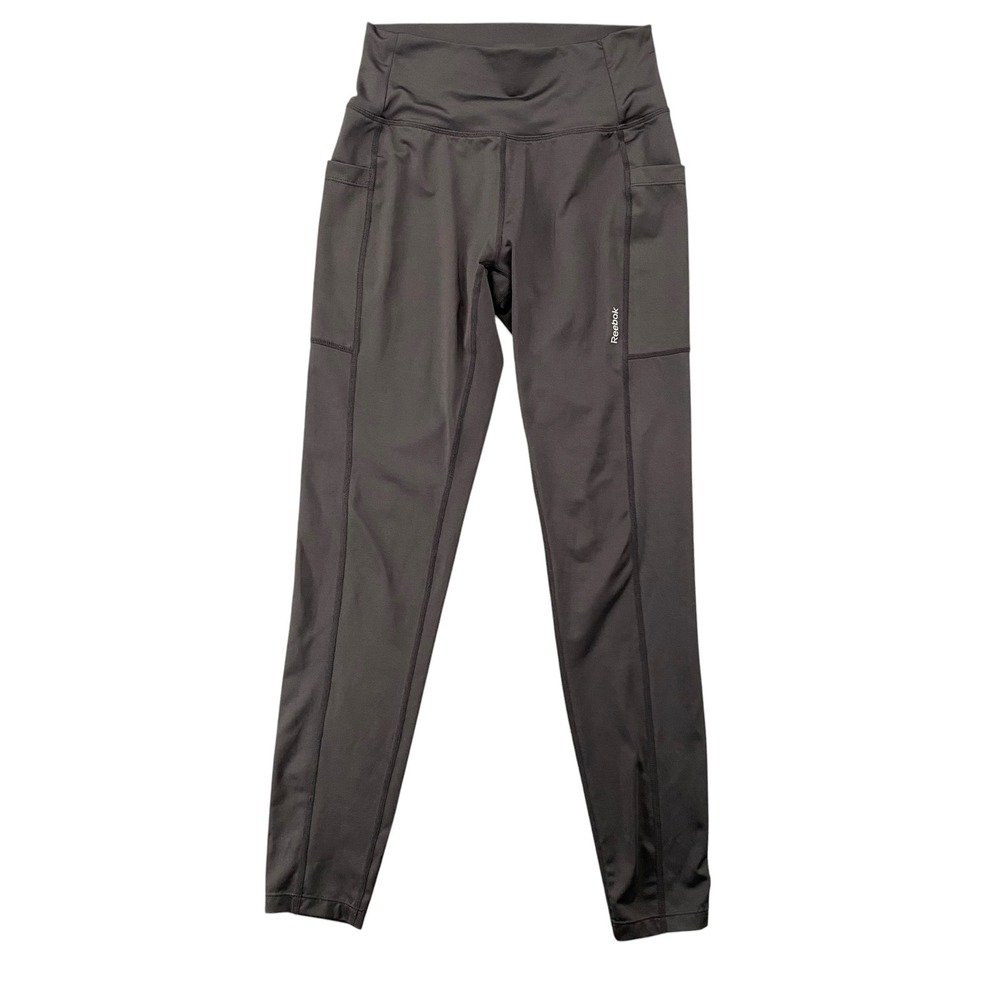 Reebok Womens High Waisted Performance Leggings Gray Side Pockets Size Medium